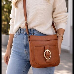 Lodis Camel Pebbled Leather Crossbody – Gold Hardware NWT